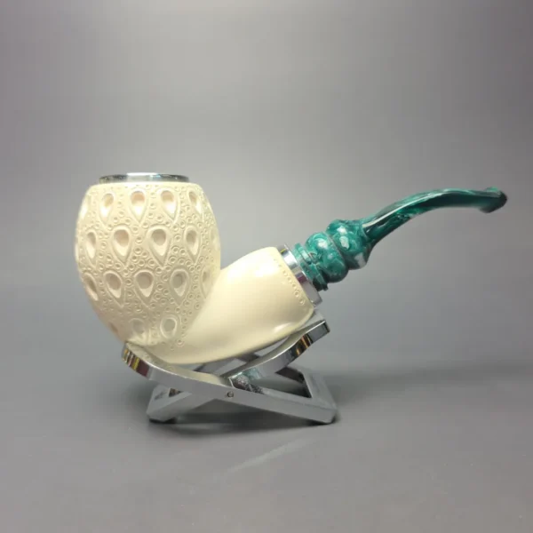 MBSD Meerschaum Double Silver Lattice Egg Reverse Calabash Block Meerschaum Pipe, New - Image 4