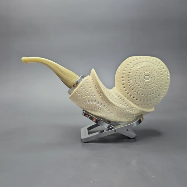 MBSD Meerschaum Silver XXL Lattice Blowfish Reverse Calabash Block Meerschaum Pipe, New - Image 5
