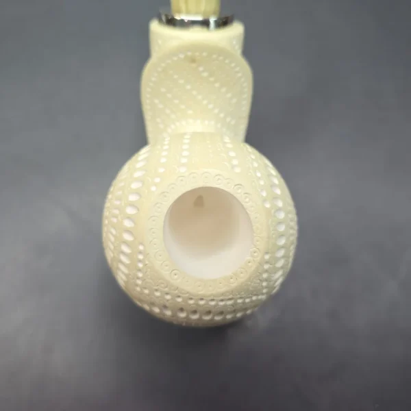 MBSD Meerschaum Silver XXL Lattice Blowfish Reverse Calabash Block Meerschaum Pipe, New - Image 7