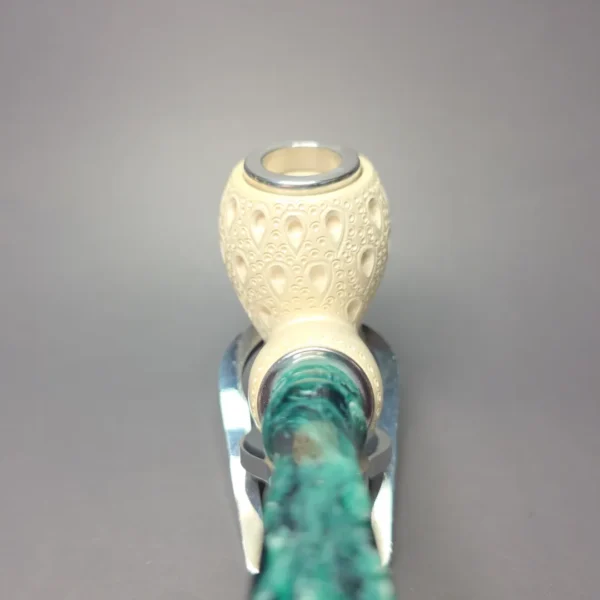 MBSD Meerschaum Double Silver Lattice Egg Reverse Calabash Block Meerschaum Pipe, New - Image 8