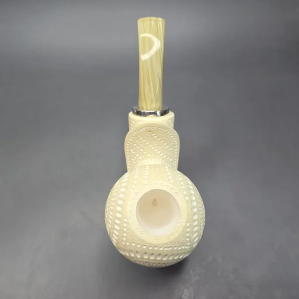MBSD Meerschaum Silver XXL Lattice Blowfish Reverse Calabash Block Meerschaum Pipe, New - Image 9