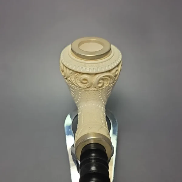 MBSD Meerschaum Double Silver Magnum Lattice Rhodesian Reverse Calabash Block Meerschaum Pipe, New - Image 7