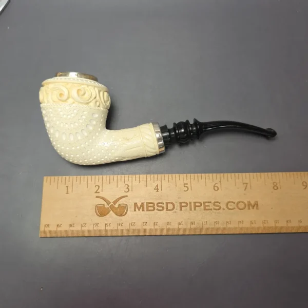 MBSD Meerschaum Double Silver Magnum Lattice Rhodesian Reverse Calabash Block Meerschaum Pipe, New - Image 10