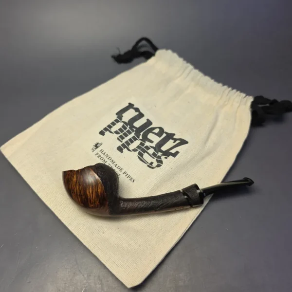 Christian Ruetz "Broken" Partially Sandblasted Asymmetric Long Shank Acorn Estate Briar Pipe, Other Estates - Image 13