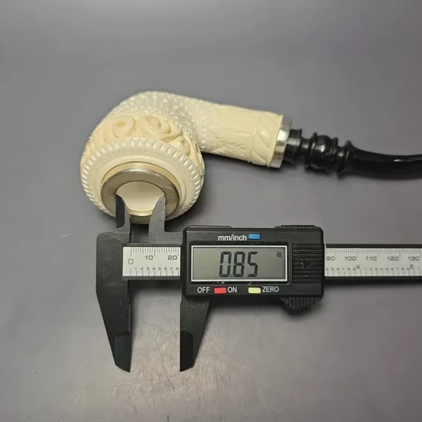 MBSD Meerschaum Double Silver Magnum Lattice Rhodesian Reverse Calabash Block Meerschaum Pipe, New - Image 11