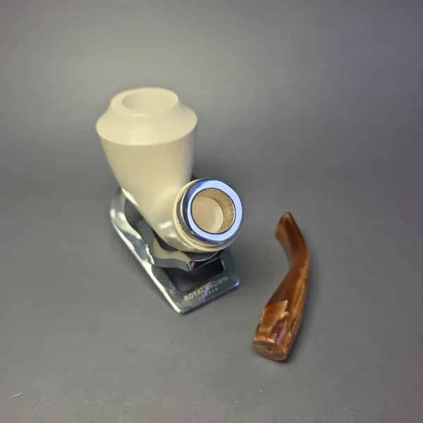 MBSD Meerschaum Silver Smooth Stack Rhodesian Reverse Calabash Block Meerschaum Pipe, New - Image 12