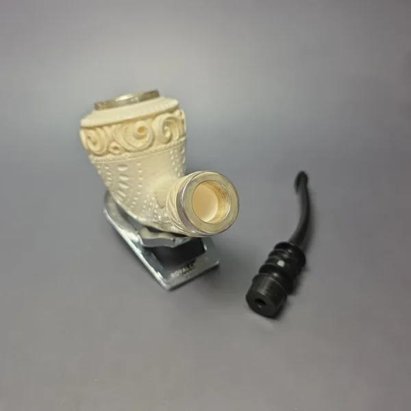 MBSD Meerschaum Double Silver Magnum Lattice Rhodesian Reverse Calabash Block Meerschaum Pipe, New - Image 12