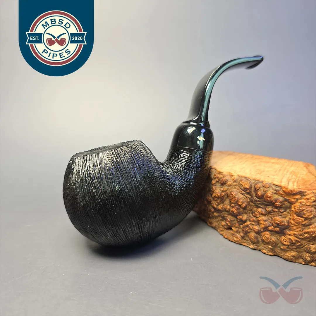 Moonshine MS09 Wire Rusticated Cannonball w/ Black Stem Briar Pipe, New
