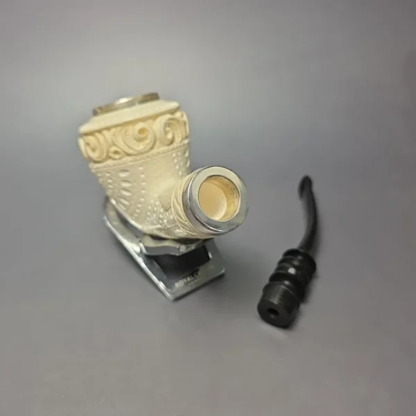 MBSD Meerschaum Double Silver Magnum Lattice Rhodesian Reverse Calabash Block Meerschaum Pipe, New - Image 13