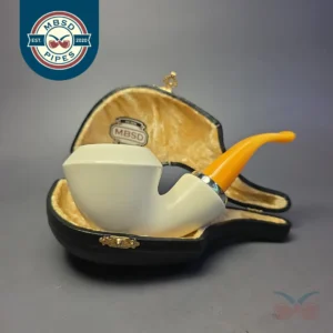 MBSD Meerschaum Silver Smooth Rhodesian Reverse Calabash Block Meerschaum Pipe, New