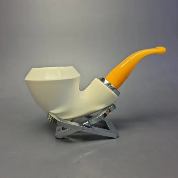 MBSD Meerschaum Silver Smooth Rhodesian Reverse Calabash Block Meerschaum Pipe, New - Image 3