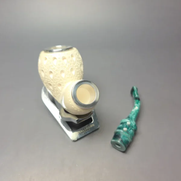 MBSD Meerschaum Double Silver Lattice Egg Reverse Calabash Block Meerschaum Pipe, New - Image 12