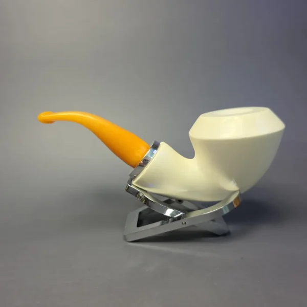 MBSD Meerschaum Silver Smooth Rhodesian Reverse Calabash Block Meerschaum Pipe, New - Image 5