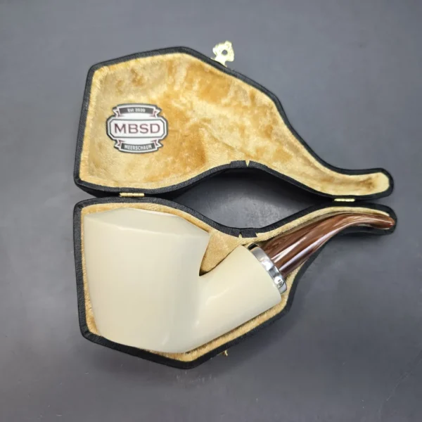 MBSD Meerschaum Silver Smooth Dublin Reverse Calabash Block Meerschaum Pipe, New - Image 3
