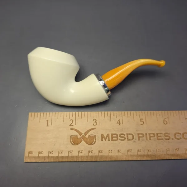 MBSD Meerschaum Silver Smooth Rhodesian Reverse Calabash Block Meerschaum Pipe, New - Image 9