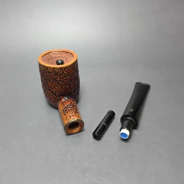 Ser Jacopo Insanus 4 Sandblasted Upside Down Billiard w/ Silver Estate Briar Pipe, Unsmoked, 9mm - Image 6