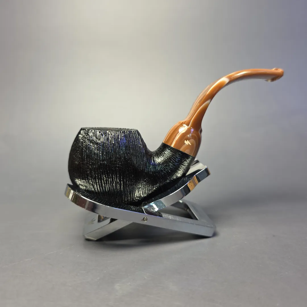 Moonshine MS12L Wire Rusticated Long Stem Grapeshot w/ Coffee Stem Briar Pipe, New - Image 2