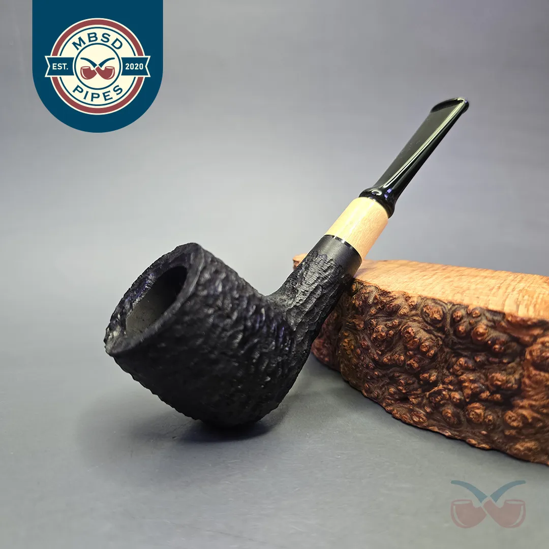MBSD Briars by Piero Vitale Black Rusticated Billiard w/ Boxwood, Briar Pipe, New