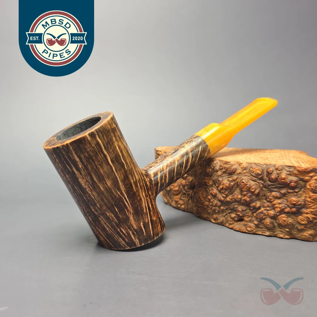 BriarWorks C71 Dark Smooth Poker w/ Yellow Stem Briar Pipe, New