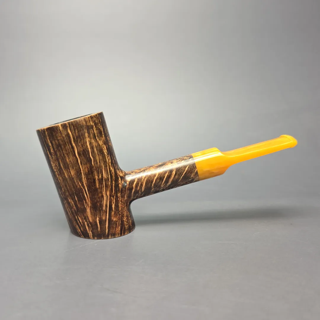 BriarWorks C71 Dark Smooth Poker w/ Yellow Stem Briar Pipe, New - Image 2