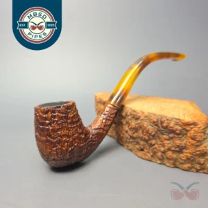 BriarWorks C13 Brown Sandblasted Bent Billiard w/ Tortoiseshell Stem Briar Pipe, New
