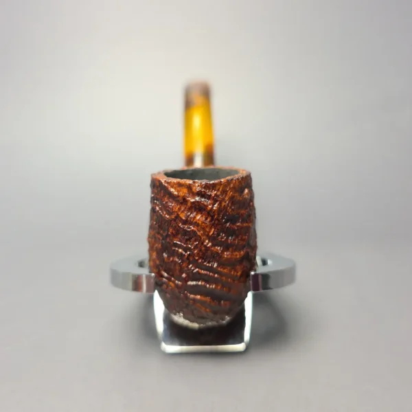 BriarWorks C13 Brown Sandblasted Bent Billiard w/ Tortoiseshell Stem Briar Pipe, New - Image 3