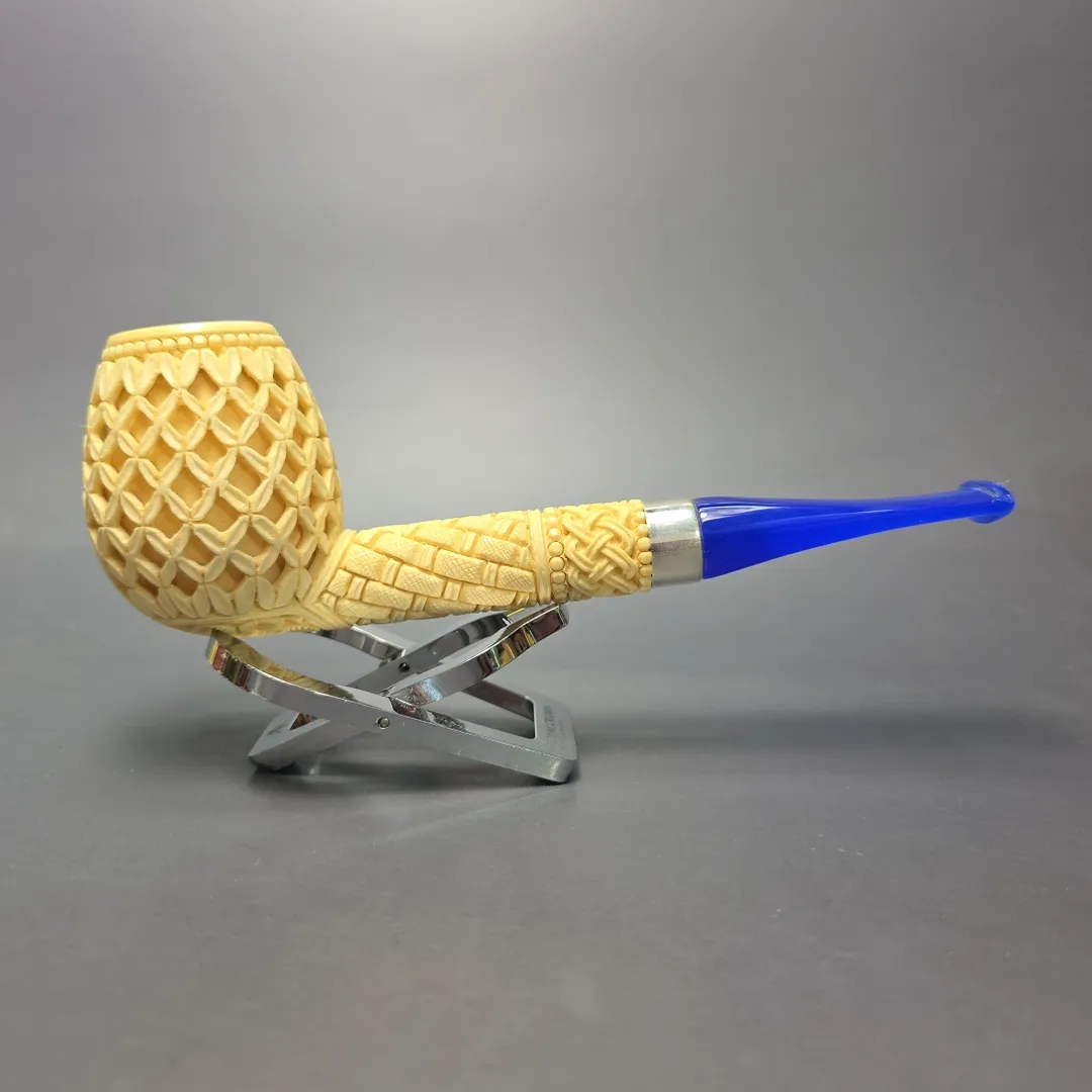 MBSD Meerschaum Silver XXL Lattice Brandy Block Meerschaum Pipe, New - Image 2