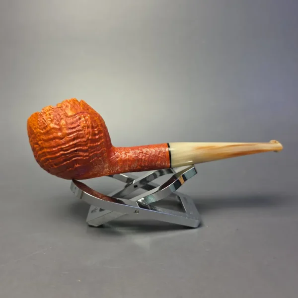Sebastian Heck Sandblasted Devil Anse w/ Horn Handmade Briar Pipe, New - Image 3