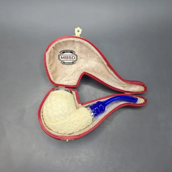 MBSD Meerschaum Double Silver Guilloche Brandy Reverse Calabash Block Meerschaum Pipe, New - Image 13
