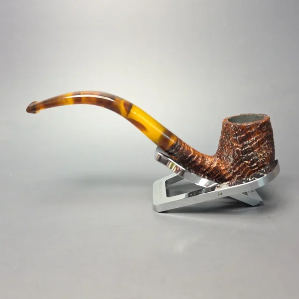 BriarWorks C13 Brown Sandblasted Bent Billiard w/ Tortoiseshell Stem Briar Pipe, New - Image 4