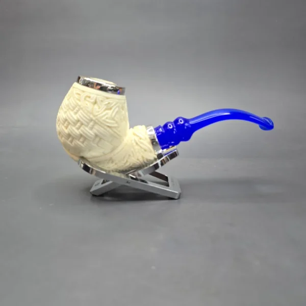 MBSD Meerschaum Double Silver Guilloche Brandy Reverse Calabash Block Meerschaum Pipe, New - Image 11