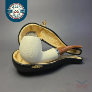 MBSD Meerschaum Silver Guilloche Egg Reverse Calabash Block Meerschaum Pipe, New