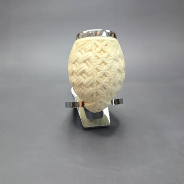 MBSD Meerschaum Double Silver Guilloche Brandy Reverse Calabash Block Meerschaum Pipe, New - Image 12