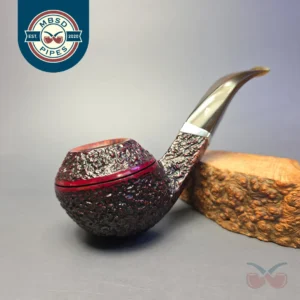 Rinaldo Lithos YY Silver Line 7 Titania Rusticated Bulldog w/ Silver Estate Briar Pipe, Italian Estates