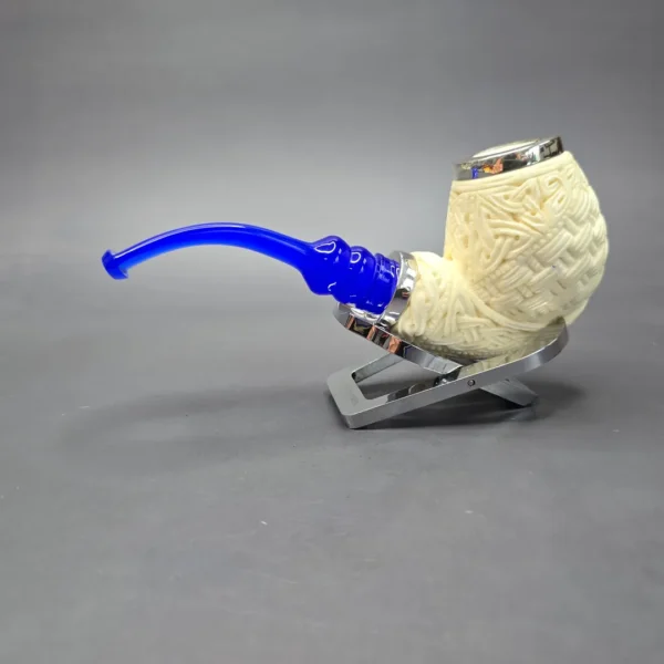 MBSD Meerschaum Double Silver Guilloche Brandy Reverse Calabash Block Meerschaum Pipe, New - Image 8