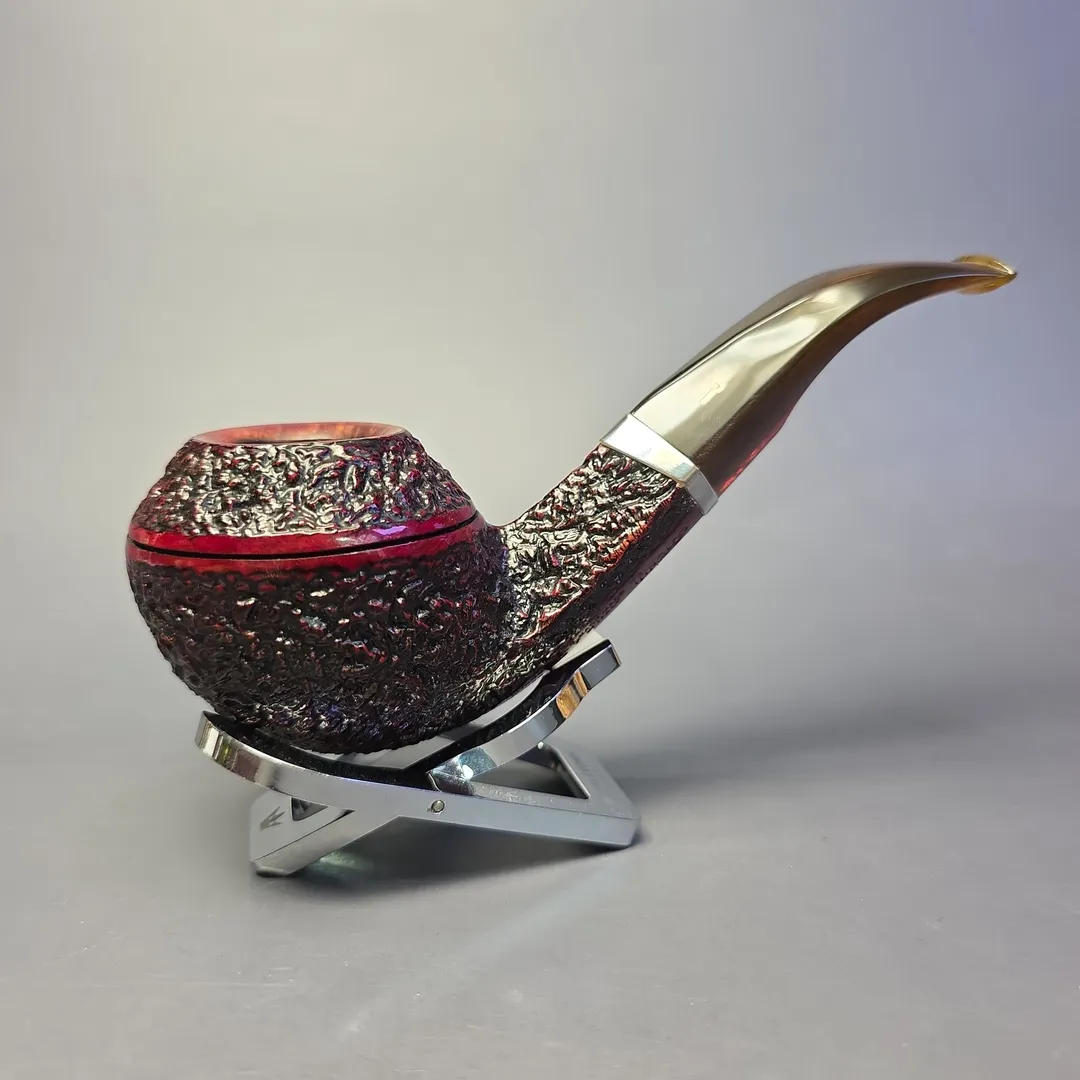 Rinaldo Lithos YY Silver Line 7 Titania Rusticated Bulldog w/ Silver Estate Briar Pipe, Italian Estates - Image 2