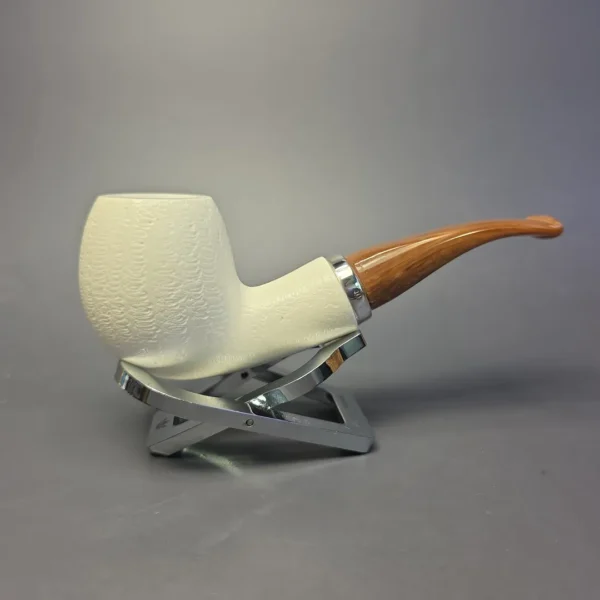 MBSD Meerschaum Silver Guilloche Egg Reverse Calabash Block Meerschaum Pipe, New - Image 3