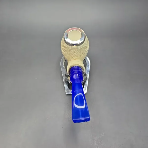 MBSD Meerschaum Double Silver Guilloche Brandy Reverse Calabash Block Meerschaum Pipe, New - Image 9