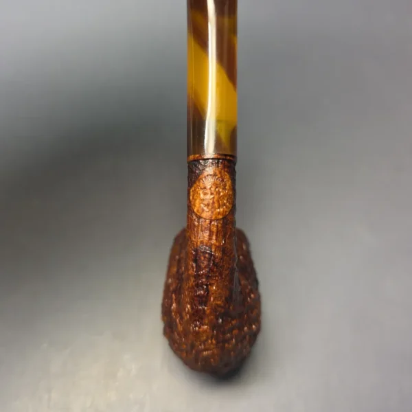 BriarWorks C13 Brown Sandblasted Bent Billiard w/ Tortoiseshell Stem Briar Pipe, New - Image 8