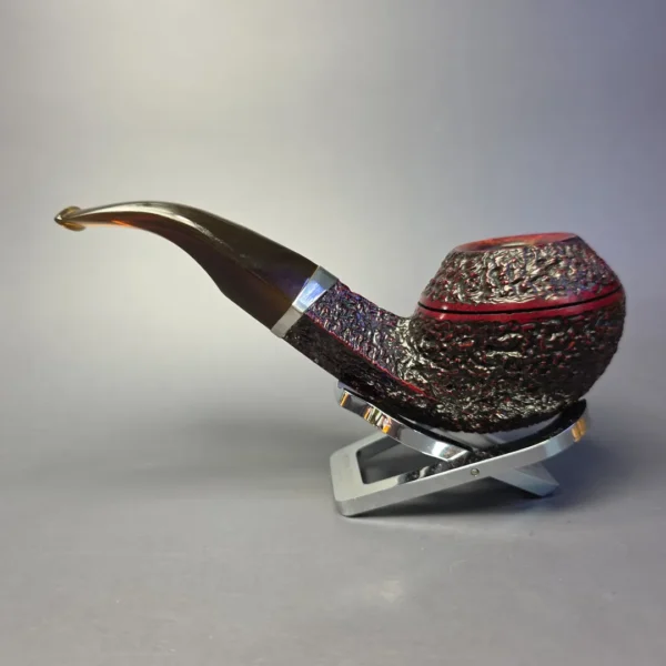 Rinaldo Lithos YY Silver Line 7 Titania Rusticated Bulldog w/ Silver Estate Briar Pipe, Italian Estates - Image 4