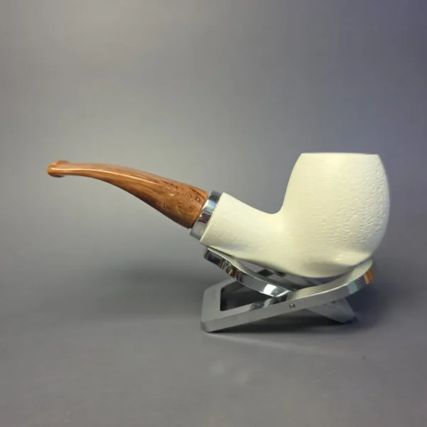 MBSD Meerschaum Silver Guilloche Egg Reverse Calabash Block Meerschaum Pipe, New - Image 5
