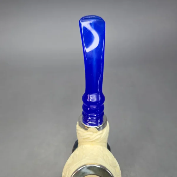 MBSD Meerschaum Double Silver Guilloche Brandy Reverse Calabash Block Meerschaum Pipe, New - Image 6