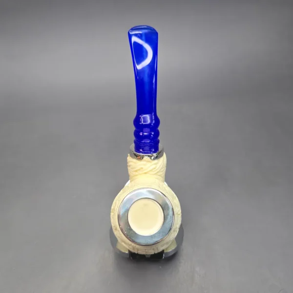 MBSD Meerschaum Double Silver Guilloche Brandy Reverse Calabash Block Meerschaum Pipe, New - Image 7