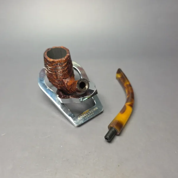 BriarWorks C13 Brown Sandblasted Bent Billiard w/ Tortoiseshell Stem Briar Pipe, New - Image 11