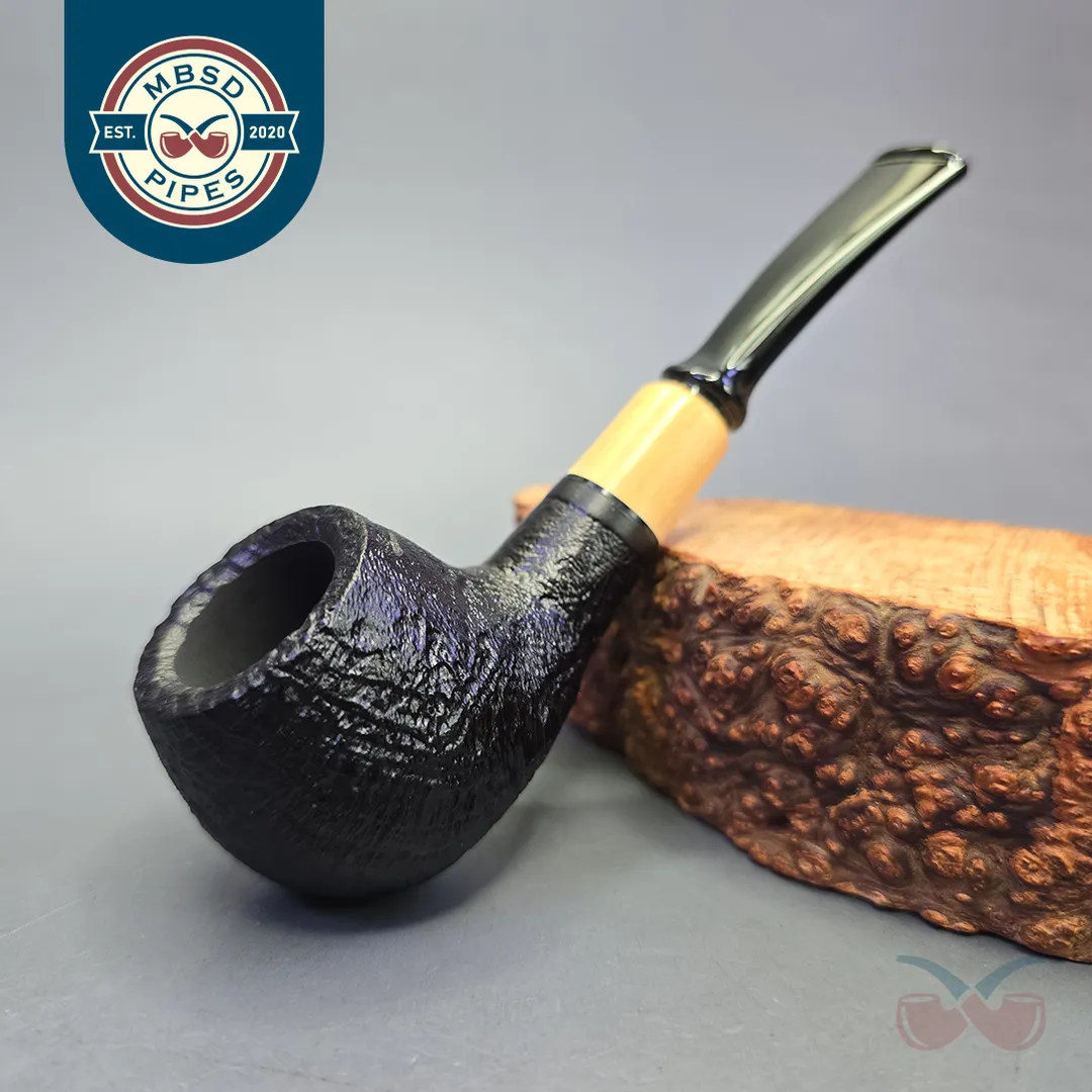 MBSD Briars by Piero Vitale Black Sandblasted Author w/ Boxwood, Briar Pipe, New