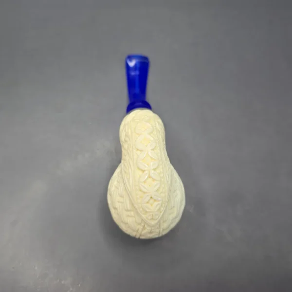 MBSD Meerschaum Double Silver Guilloche Brandy Reverse Calabash Block Meerschaum Pipe, New - Image 3