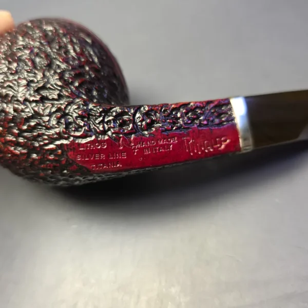 Rinaldo Lithos YY Silver Line 7 Titania Rusticated Bulldog w/ Silver Estate Briar Pipe, Italian Estates - Image 7