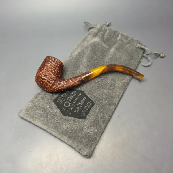 BriarWorks C13 Brown Sandblasted Bent Billiard w/ Tortoiseshell Stem Briar Pipe, New - Image 12