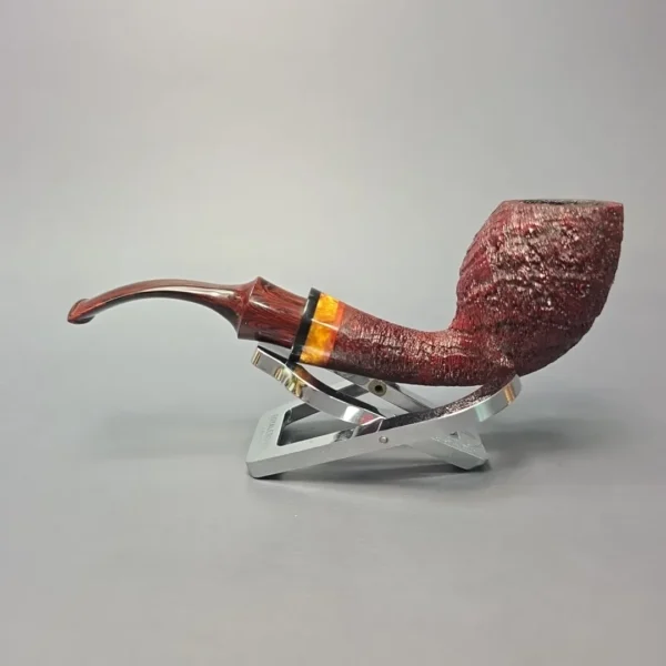 Papa Bear's Pipes by Tim Beaumont Sandblasted Egg w/ Amboyna Burl Handmade Briar Pipe, New, 9mm - Image 4