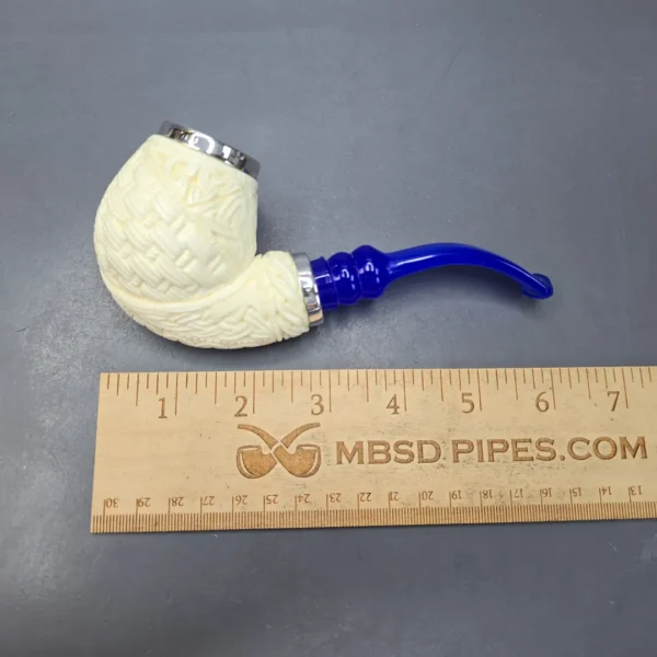 MBSD Meerschaum Double Silver Guilloche Brandy Reverse Calabash Block Meerschaum Pipe, New - Image 4